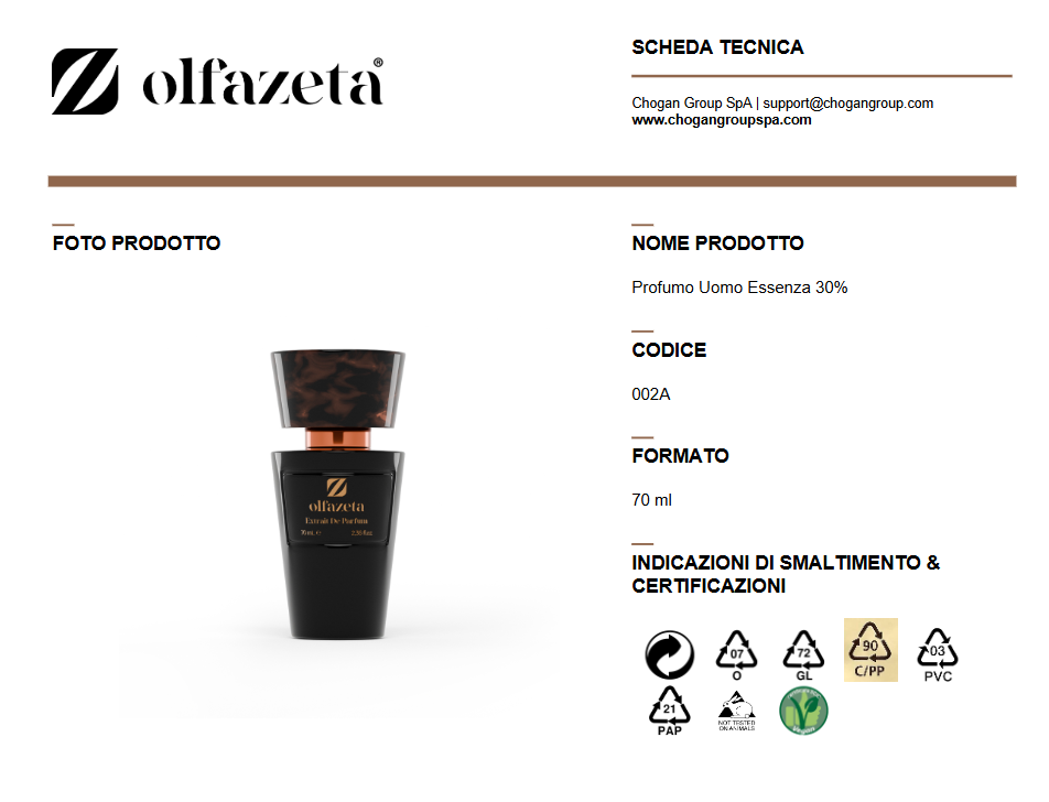 Parfum Olfazeta 70 ml Homme inspiré de ACQUA DI GIO' de GIORGIO ARMANI - Cod: 002 