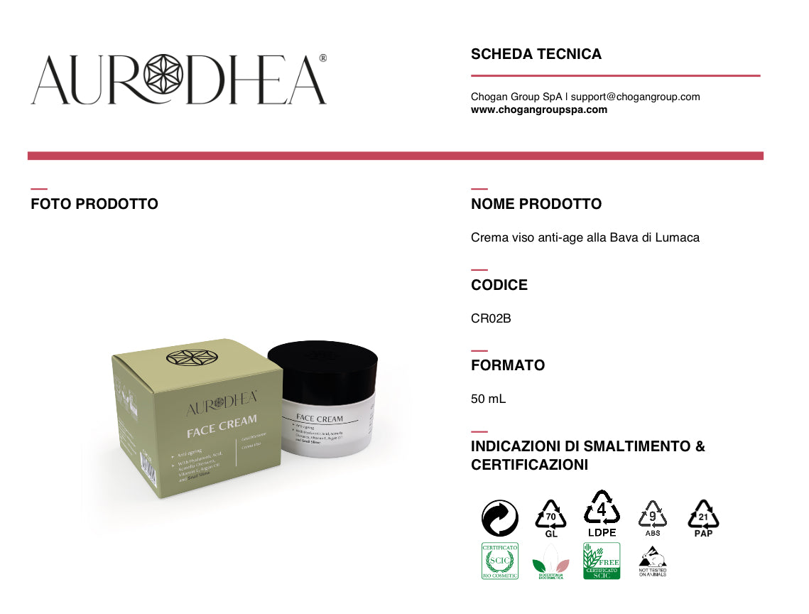 AURODHEA Crema viso anti-age alla bava di lumaca 50 ml - Cod. CR02B