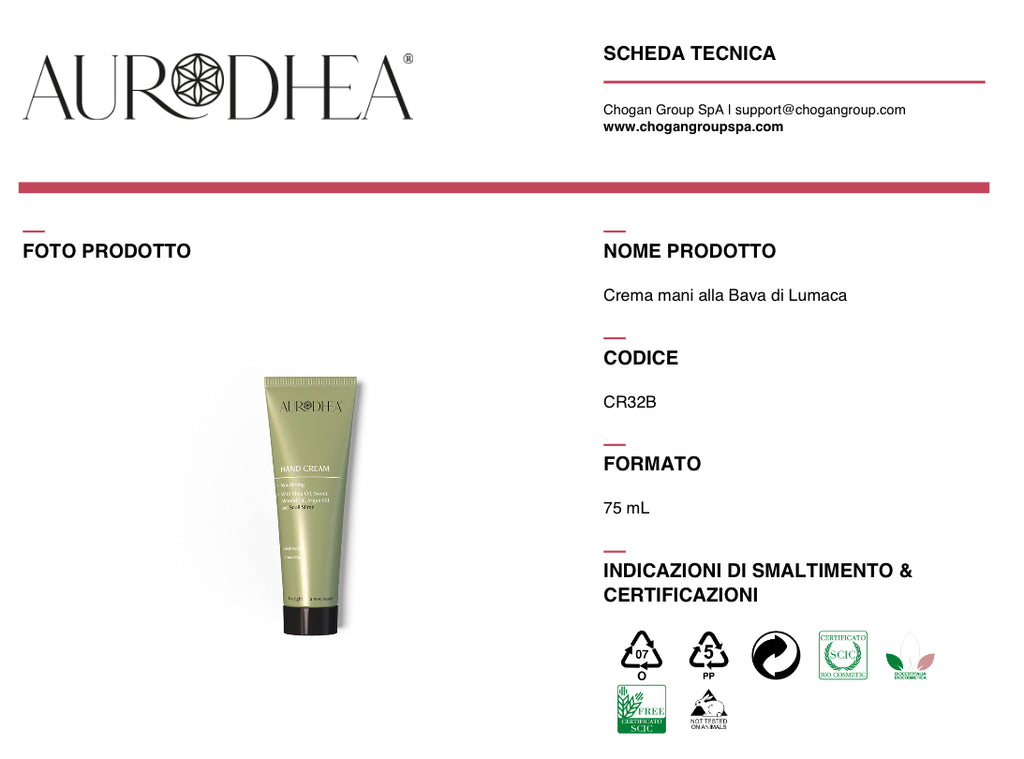 AURODHEA Crema mani alla Bava di Lumaca - cod. CR32B