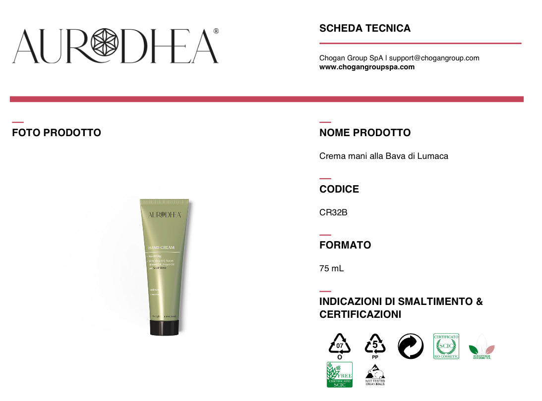 AURODHEA Crema mani alla Bava di Lumaca - cod. CR32B