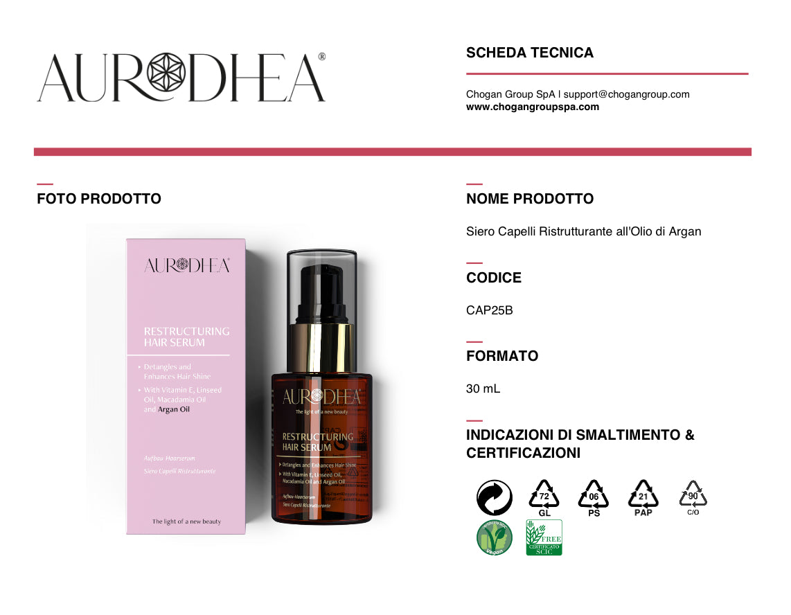AURODHEA Siero capelli ristrutturante all’olio di Argan 30 ml - Cod. CAP25B
