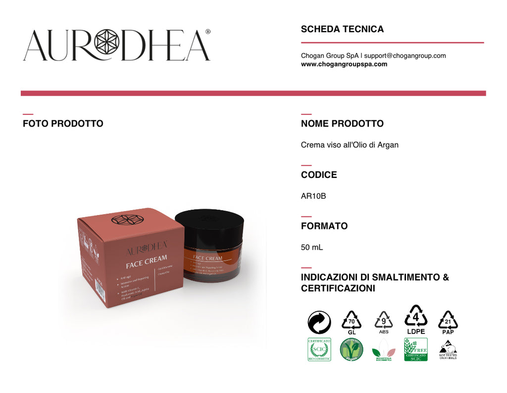 AURODHEA Crema viso all'Olio di argan - 50 ml - Cod. AR10B
