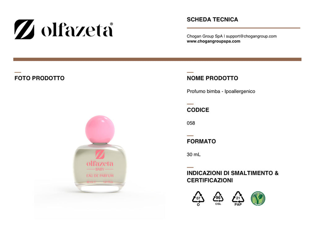 Olfazeta profumo bambina 30ml ipoallergenico - cod. 058