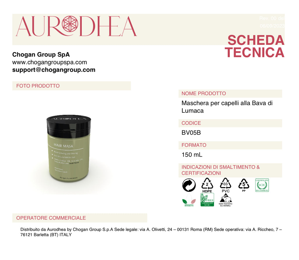 AURODHEA Maschera per capelli alla bava di lumaca 150 ml - Cod. BV05B