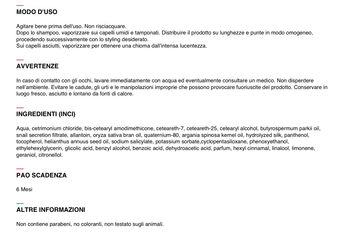 AURODHEA Maschera Spray per Capelli Leave-in alla Bava di Lumaca 150ml - Cod. BV13B