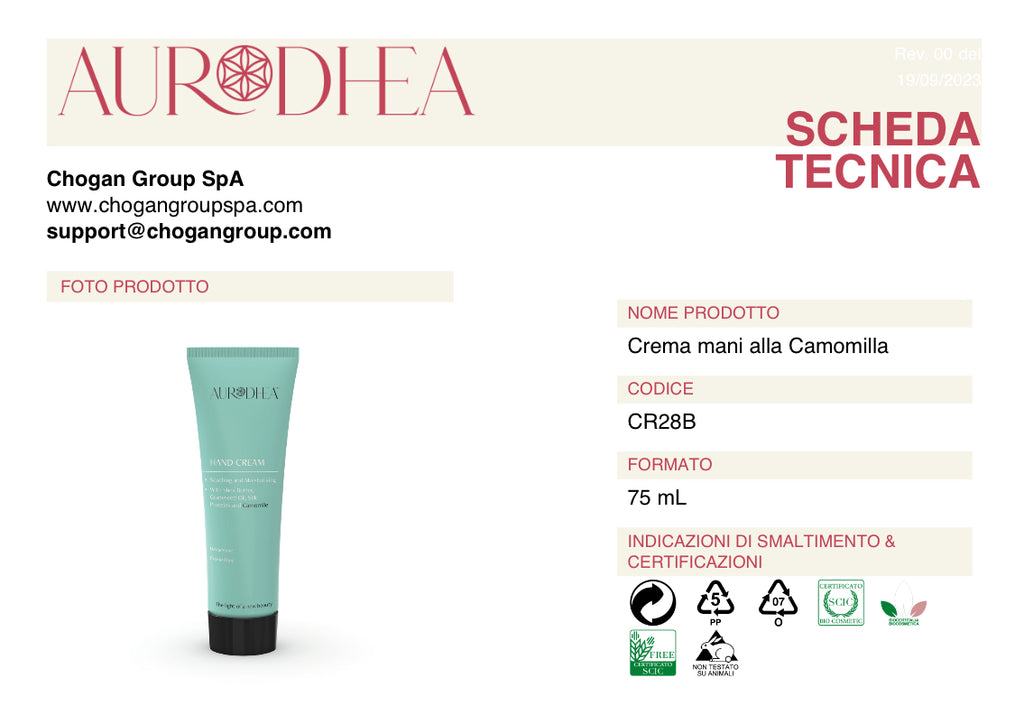 AURODHEA Crema mani alla Camomilla - cod. CR28B
