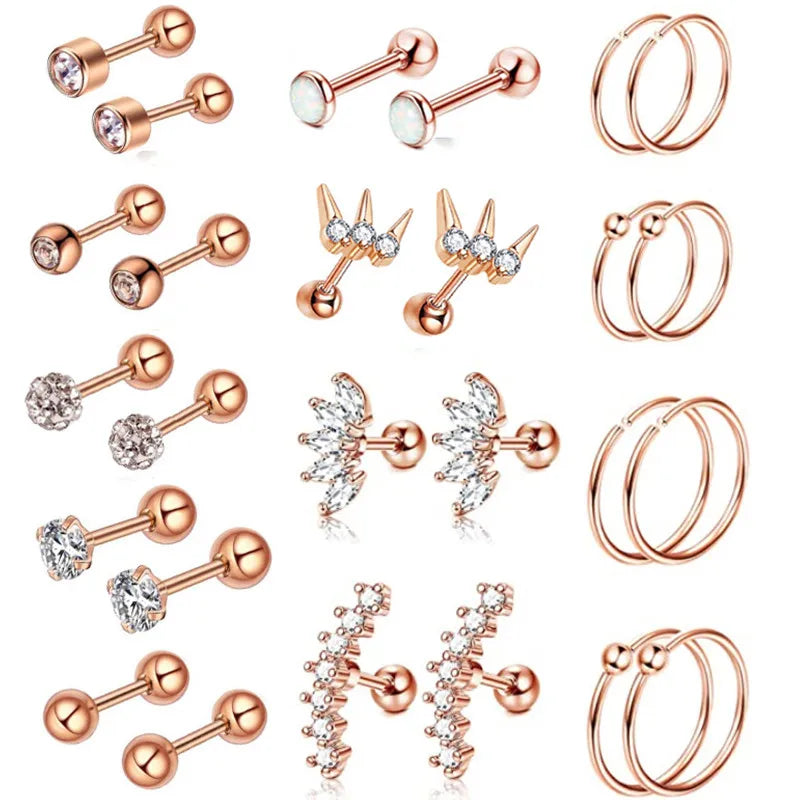 Set di orecchini alla moda in cristallo e acciaio inossidabile