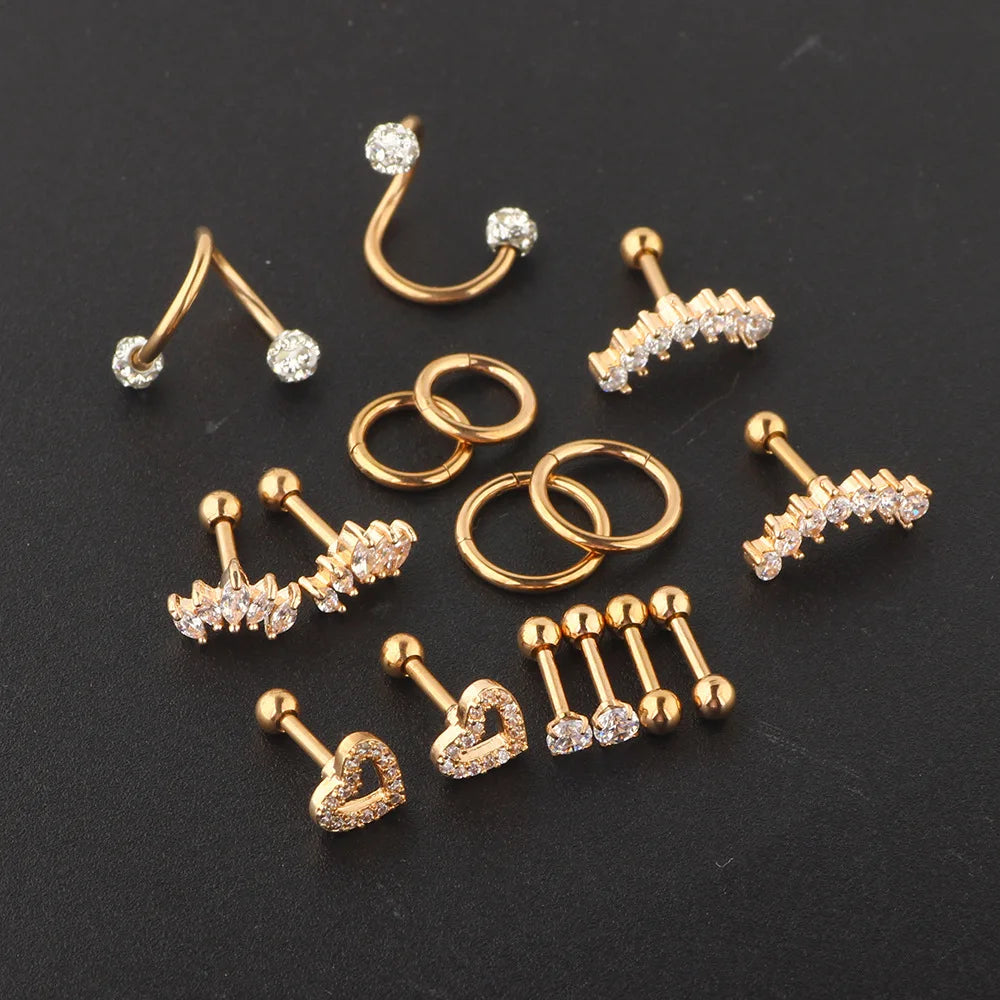 Set di orecchini alla moda in cristallo e acciaio inossidabile