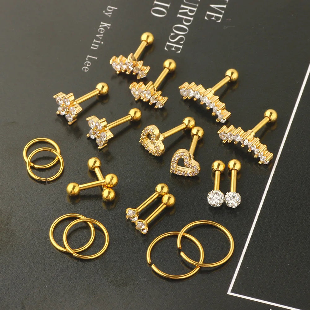 Set di orecchini alla moda in cristallo e acciaio inossidabile