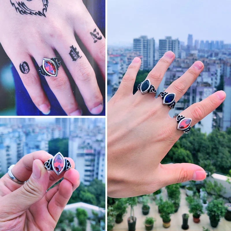 BEIER  NEW Anello celtico vichingo in acciaio inossidabile con zirconi