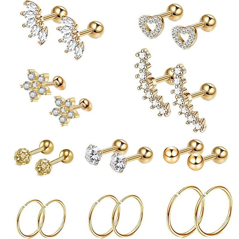 Set di orecchini alla moda in cristallo e acciaio inossidabile