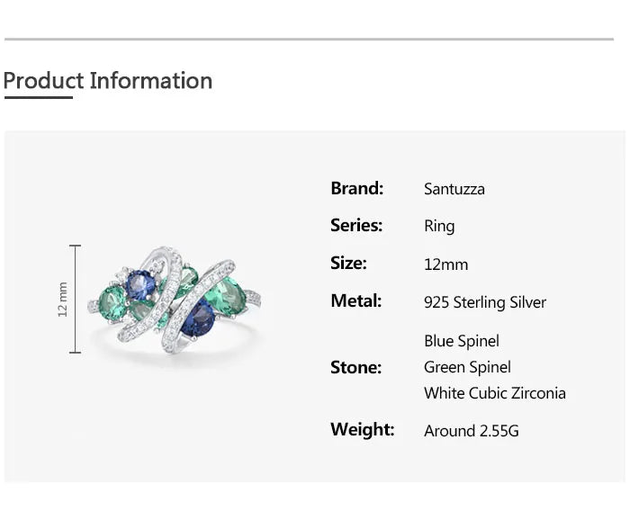 Anello SANTUZZA in Argento 925 con Spinello Verde/Blu e Zirconi Bianchi