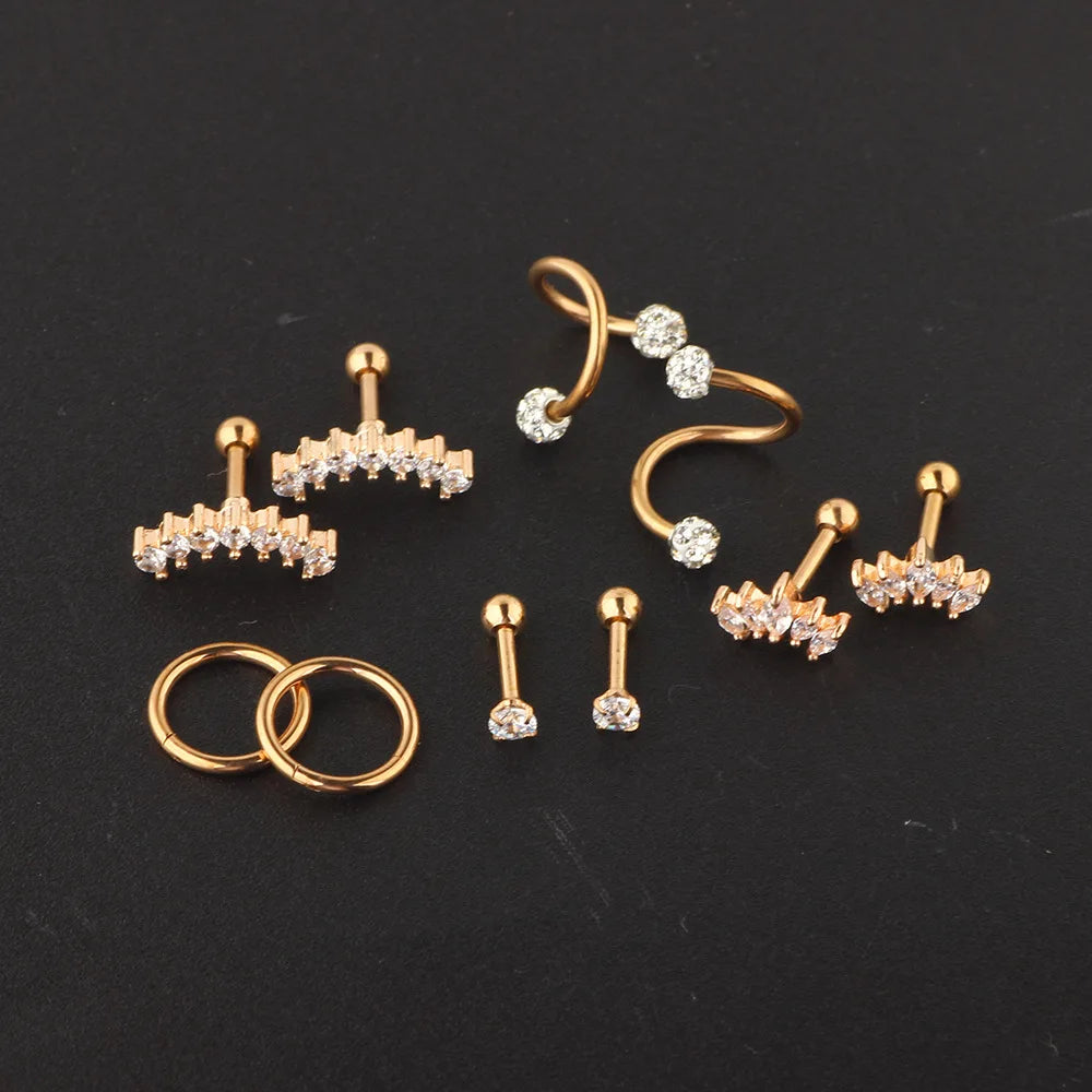 Set di orecchini alla moda in cristallo e acciaio inossidabile