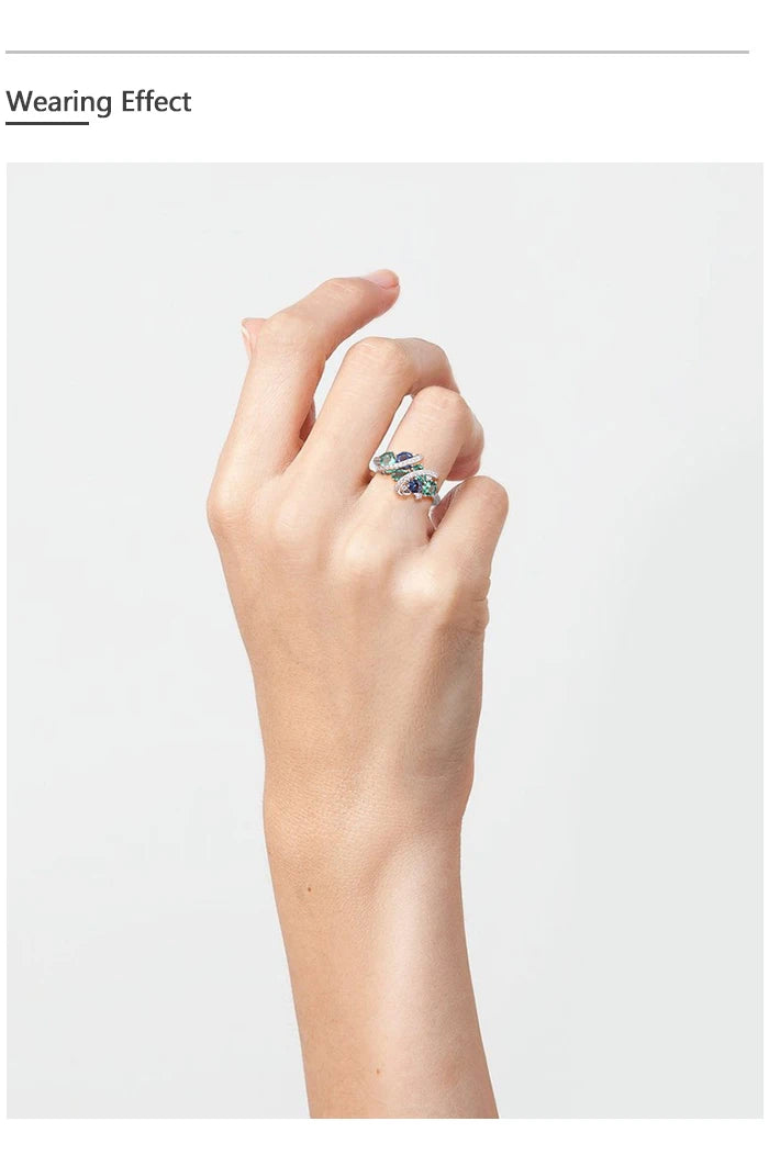 Anello SANTUZZA in Argento 925 con Spinello Verde/Blu e Zirconi Bianchi