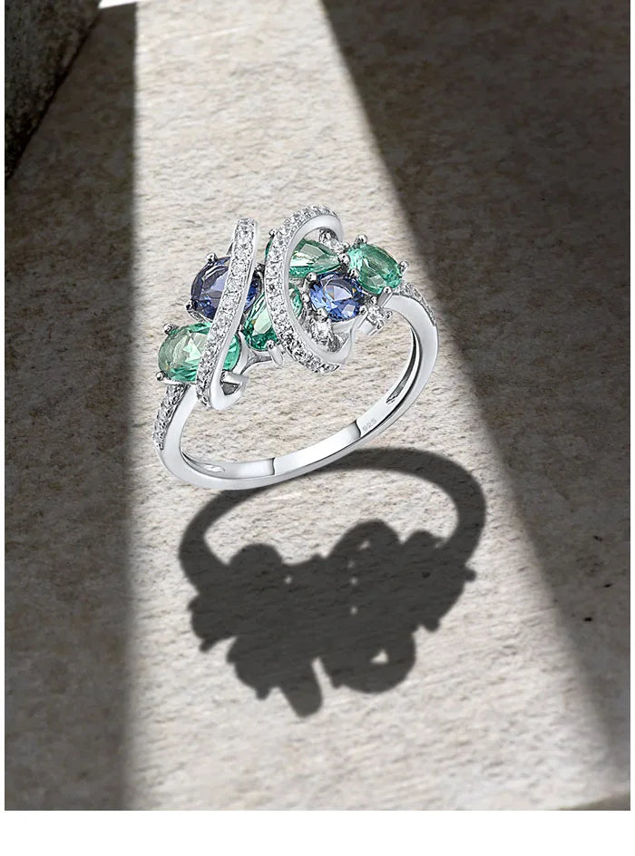 Anello SANTUZZA in Argento 925 con Spinello Verde/Blu e Zirconi Bianchi