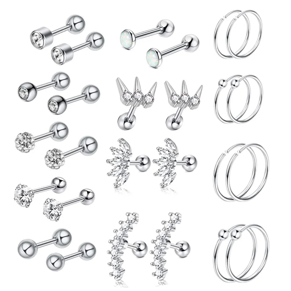 Set di orecchini alla moda in cristallo e acciaio inossidabile