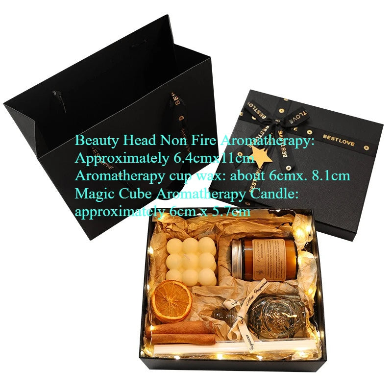 Gift box ornamentale con fragranza all'arancia e candele profumate abbinate