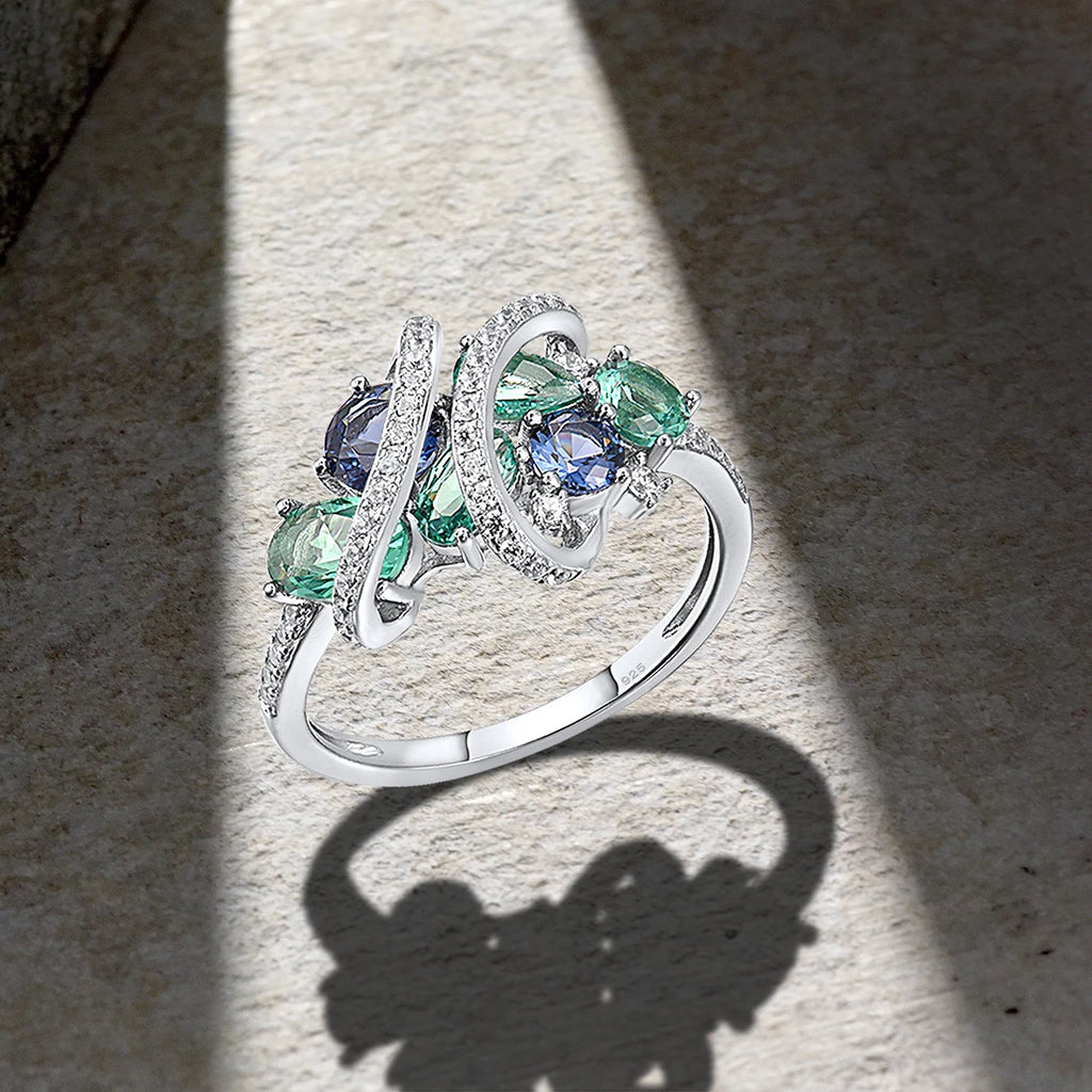 Anello SANTUZZA in Argento 925 con Spinello Verde/Blu e Zirconi Bianchi
