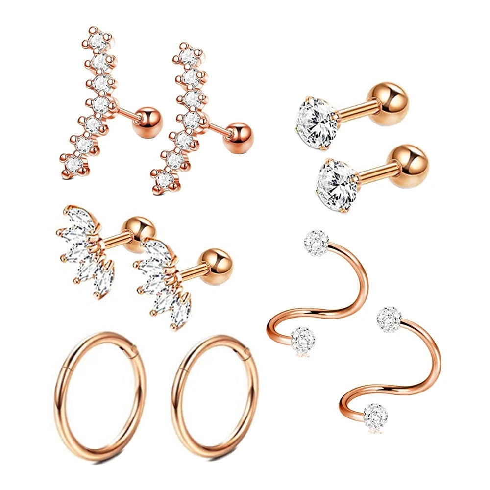 Set di orecchini alla moda in cristallo e acciaio inossidabile