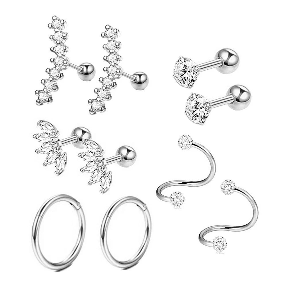 Set di orecchini alla moda in cristallo e acciaio inossidabile