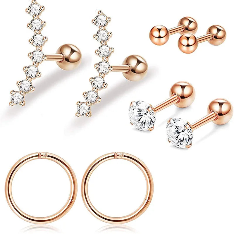 Set di orecchini alla moda in cristallo e acciaio inossidabile