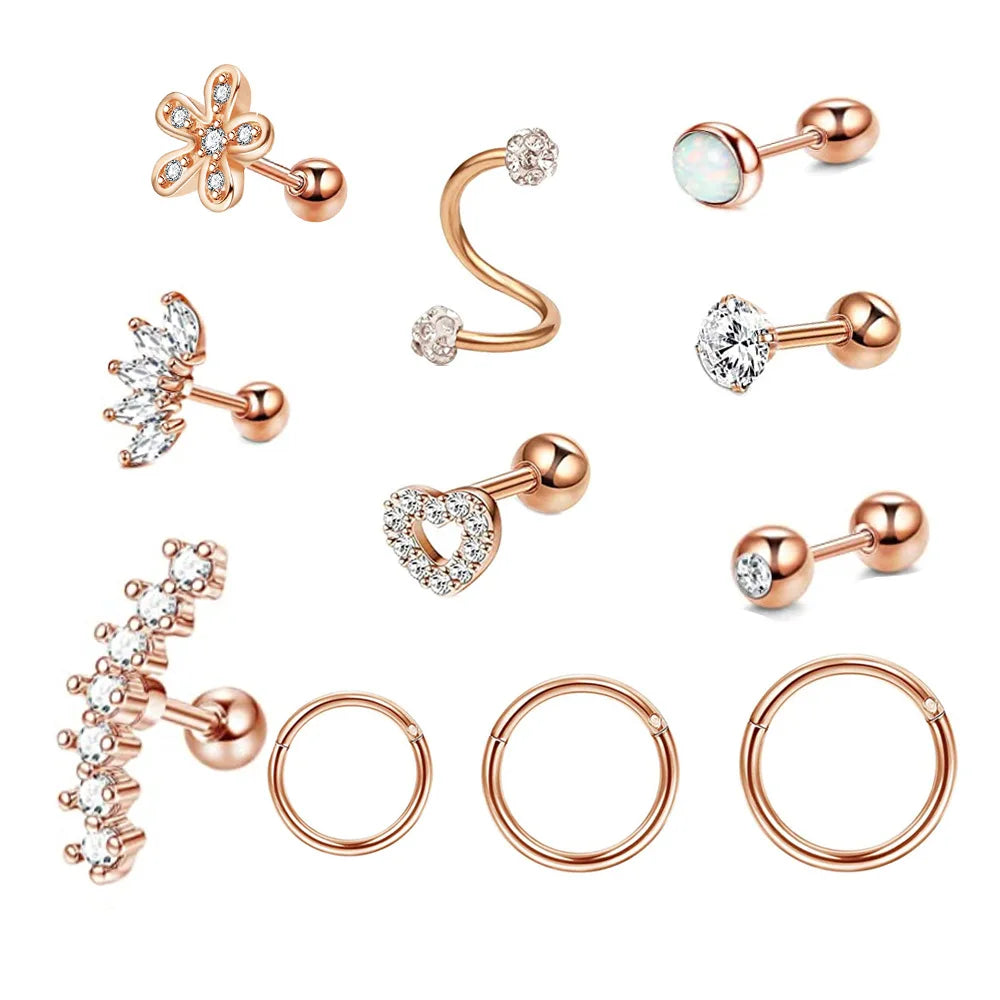 Set di orecchini alla moda in cristallo e acciaio inossidabile