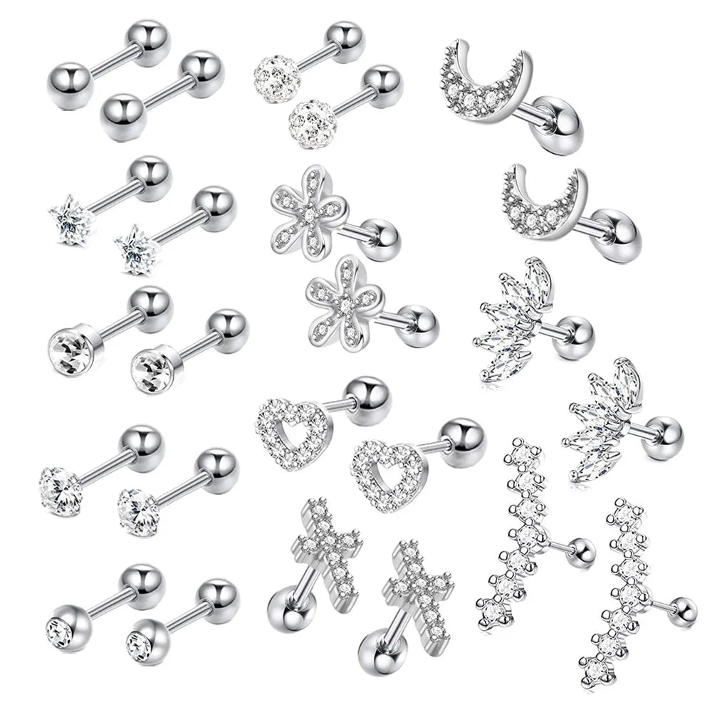 Set di orecchini alla moda in cristallo e acciaio inossidabile