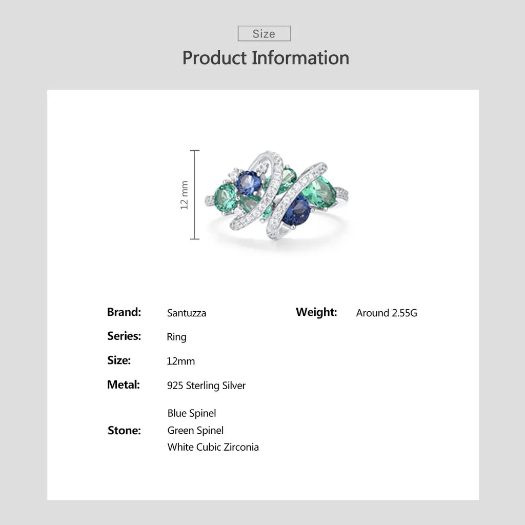 Anello SANTUZZA in Argento 925 con Spinello Verde/Blu e Zirconi Bianchi