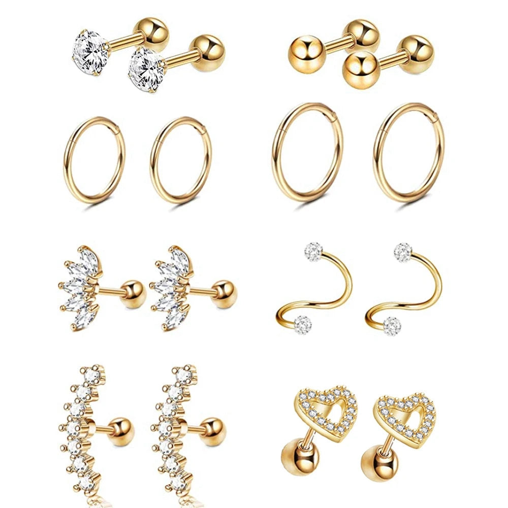 Set di orecchini alla moda in cristallo e acciaio inossidabile