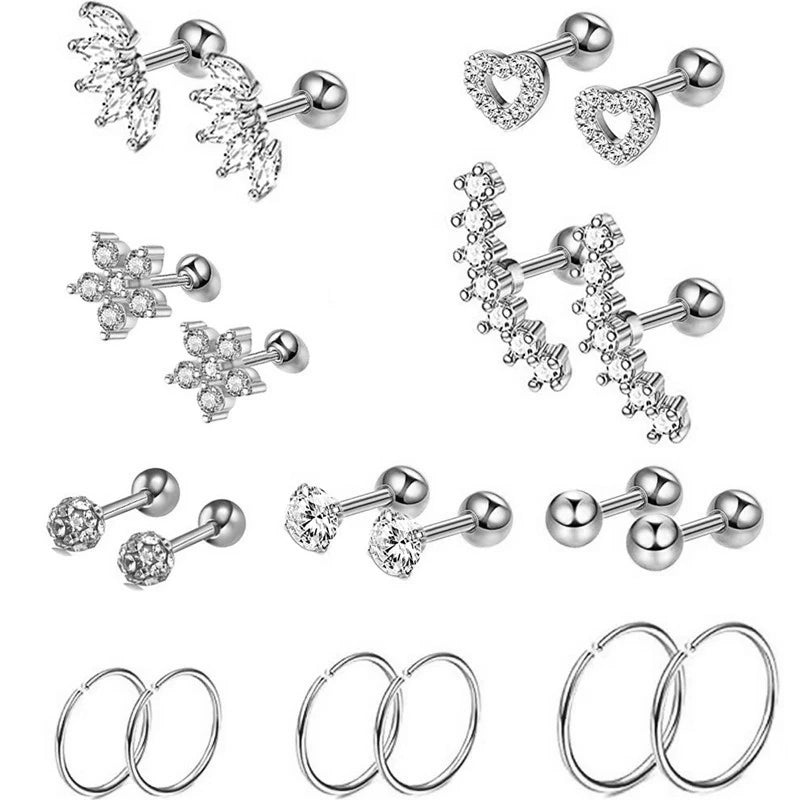 Set di orecchini alla moda in cristallo e acciaio inossidabile