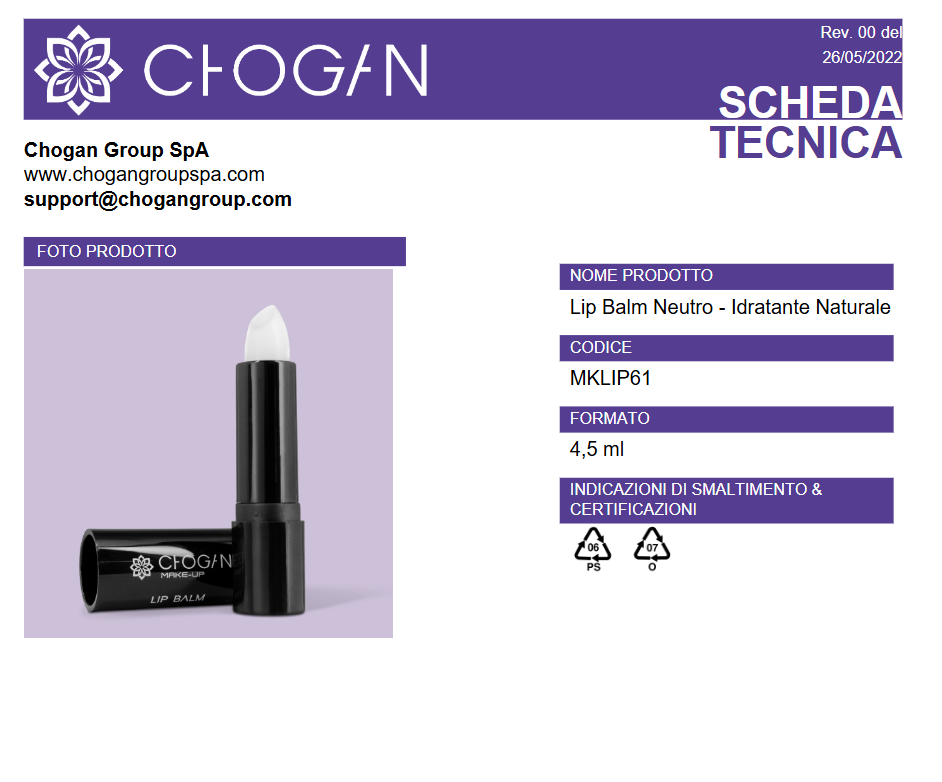 CHOGAN Lip Balm Neutro - Idratante Naturale