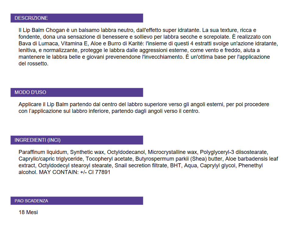 CHOGAN Lip Balm Neutro - Idratante Naturale