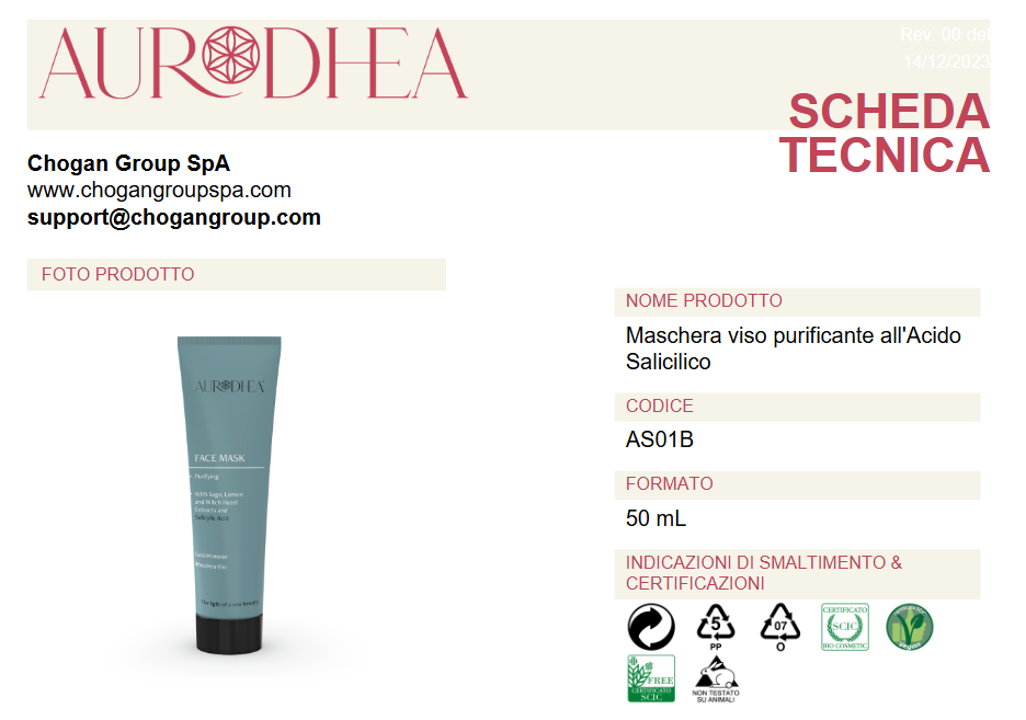 Maschera viso purificante AURODHEA all'Acido Salicilico 50ml - Cod. AS01B