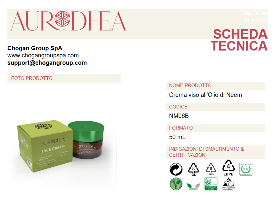 AURODHEA Crema viso all'Olio di Neem - 50 ml - Cod. NM06B