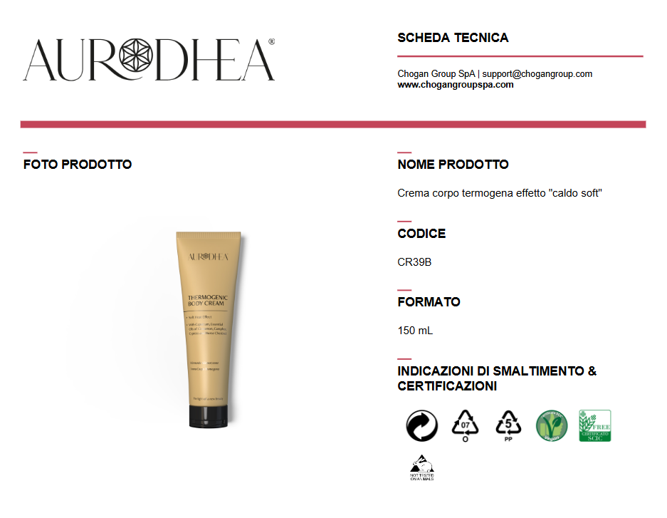 AURODHEA Crema corpo termogena effetto 'caldo soft' 150ml - cod.CR39B