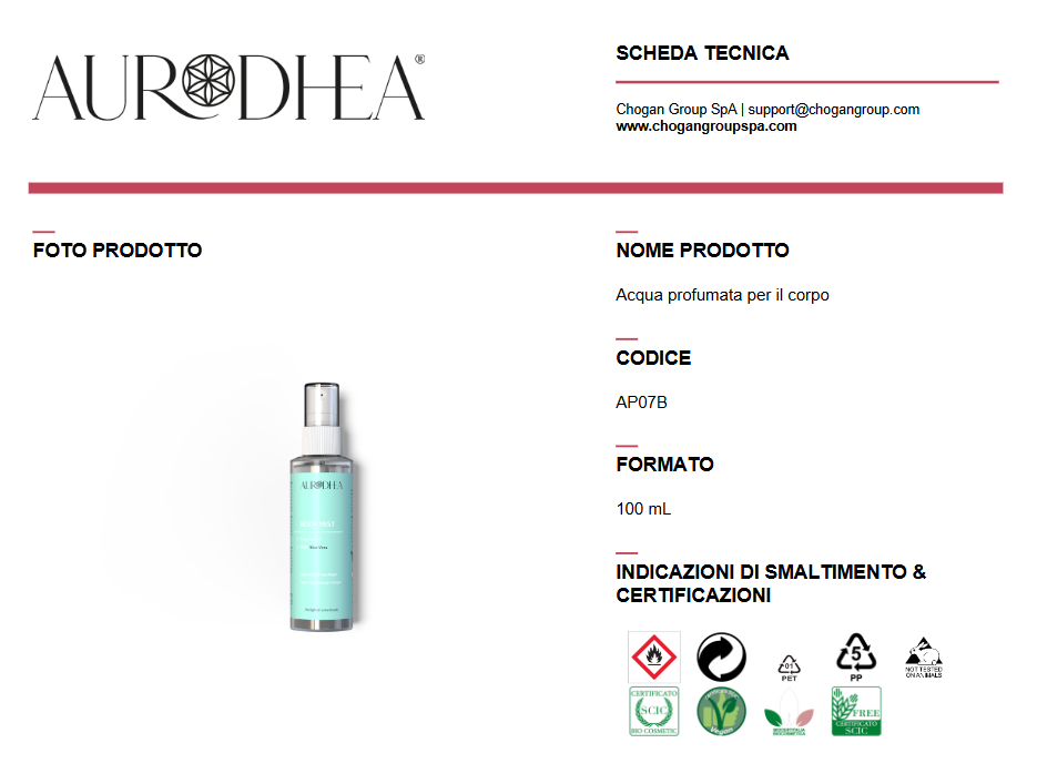 AURODHEA Acqua profumata per il corpo 100ml - Cod. AP07B