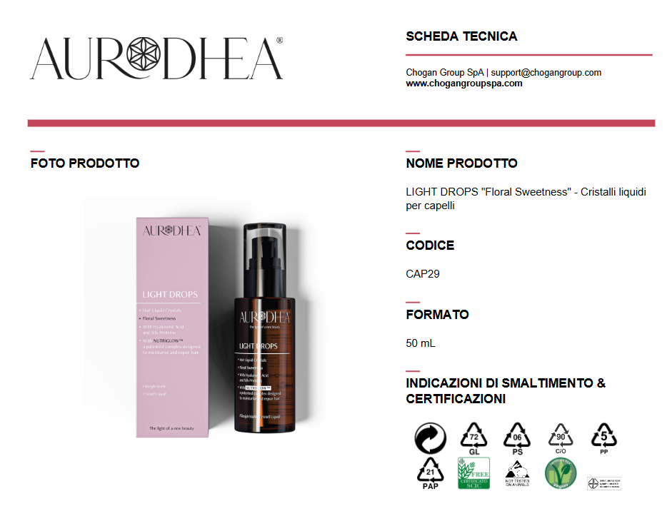 AURODHEA LIGHT DROPS 'Floral Sweetness' - Cristalli liquidi per capelli 50ml - Cod. CAP29