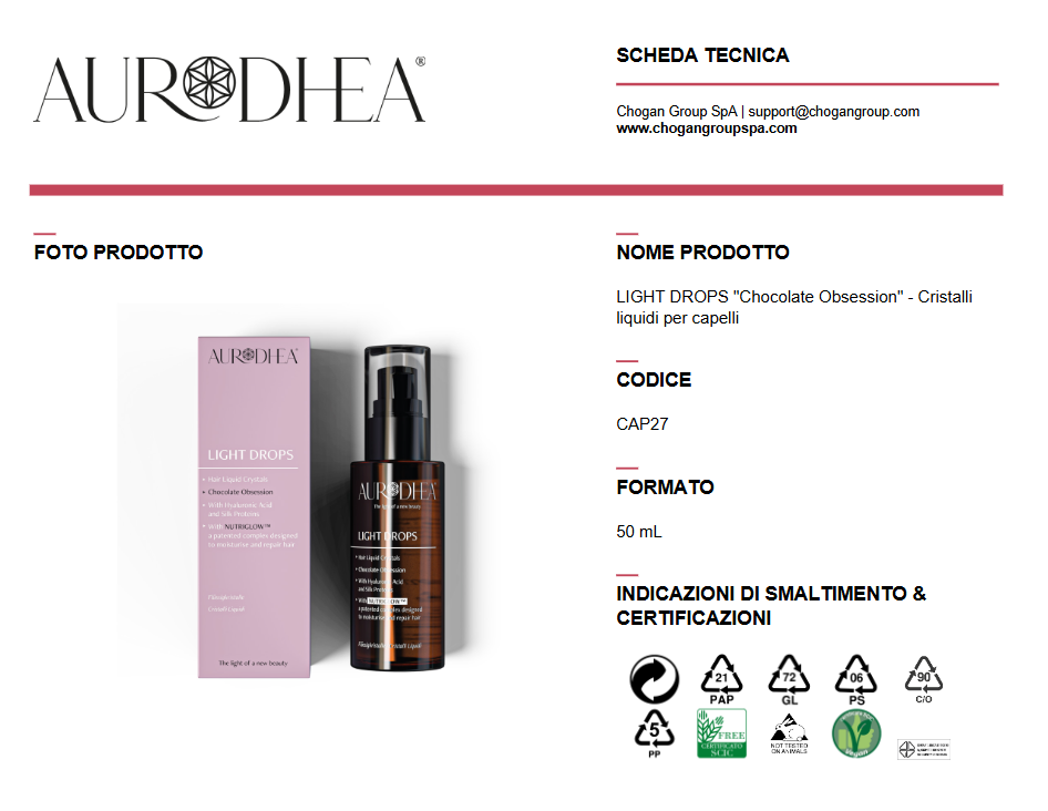 AURODHEA LIGHT DROPS 'Chocolate Obsession' - Cristalli liquidi per capelli 50ml - Cod. CAP27