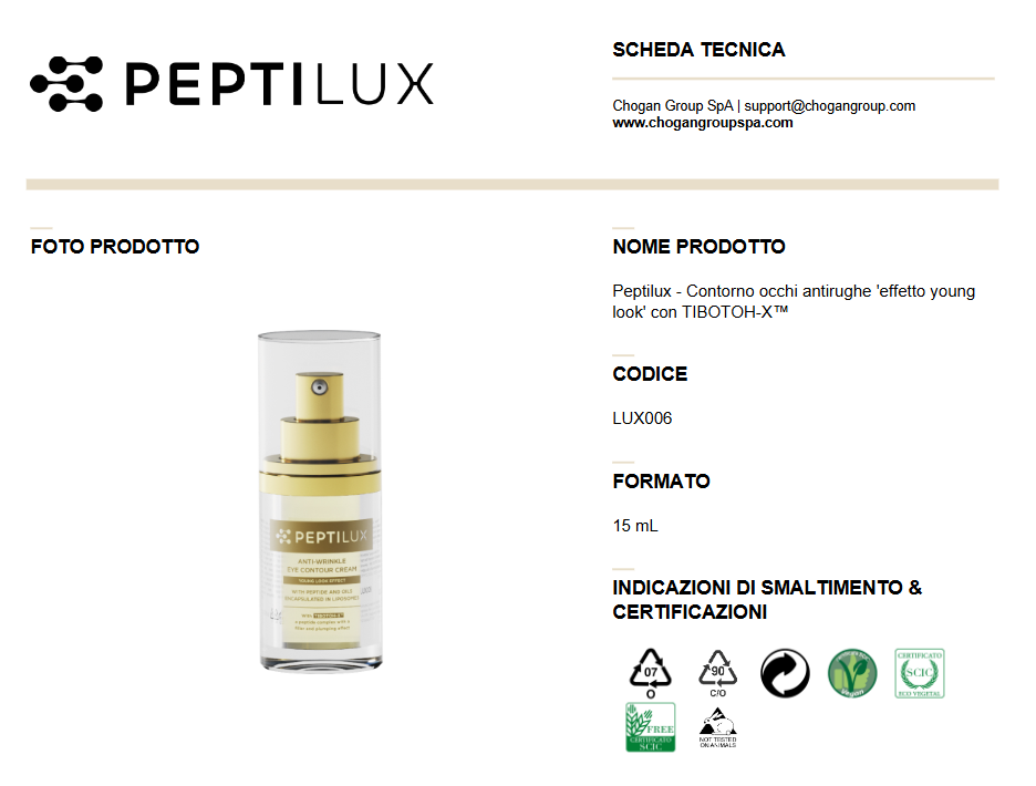 PEPTILUX Contorno occhi antirughe 'effetto young look' con TIBOTOH-X™ 15ml - LUX006