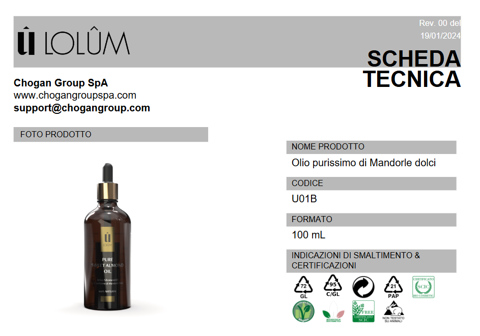 LOLUM Olio purissimo di Mandorle dolci 100ml - Cod. U01B