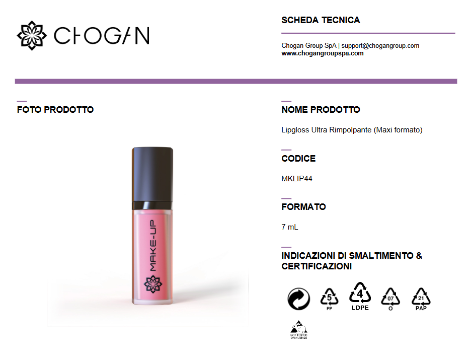 CHOGAN Lipgloss Ultra Rimpolpante (Maxi formato) ROSA 2 - Cod. MKLIP44
