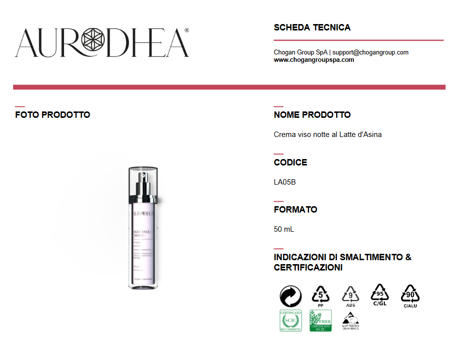 AURODHEA Crema viso notte al Latte d'Asina 50ml  - Cod. LA05B