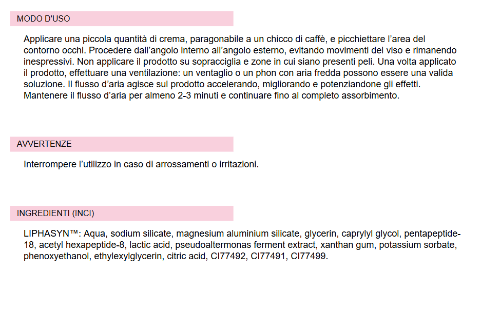 PEPTILUX Crema contorno occhi antirughe 'effetto shock action' con LIPHASYN™ 20ml - Cod. LUX001