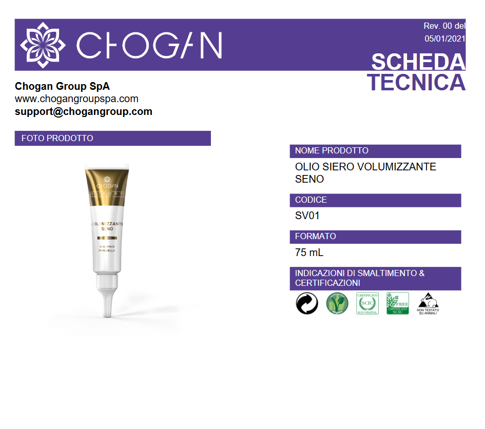 CHOGAN OLIO SIERO VOLUMIZZANTE SENO - 75 ml - Cod. SV01