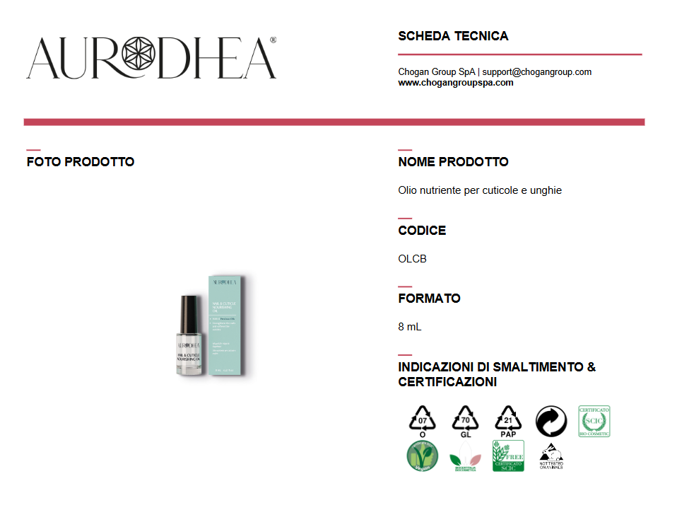 AURODHEA Olio nutriente per cuticole e unghie - Cod. OLCB