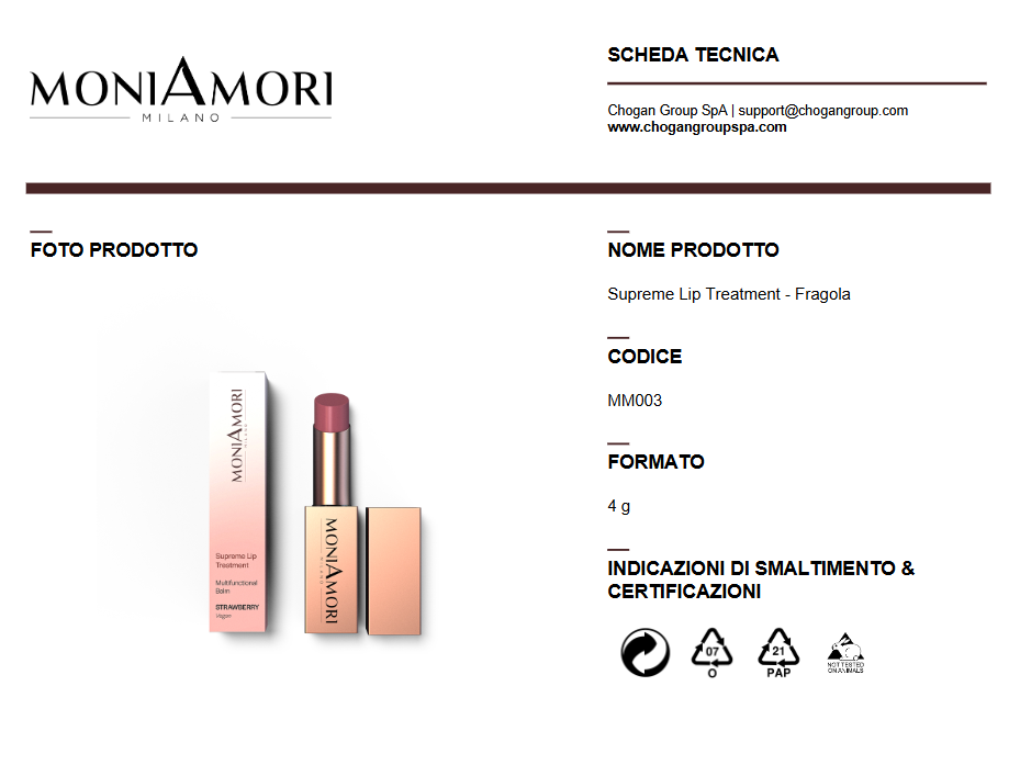 MONIAMORI Supreme Lip Treatment - Fragola - Cod. MM003