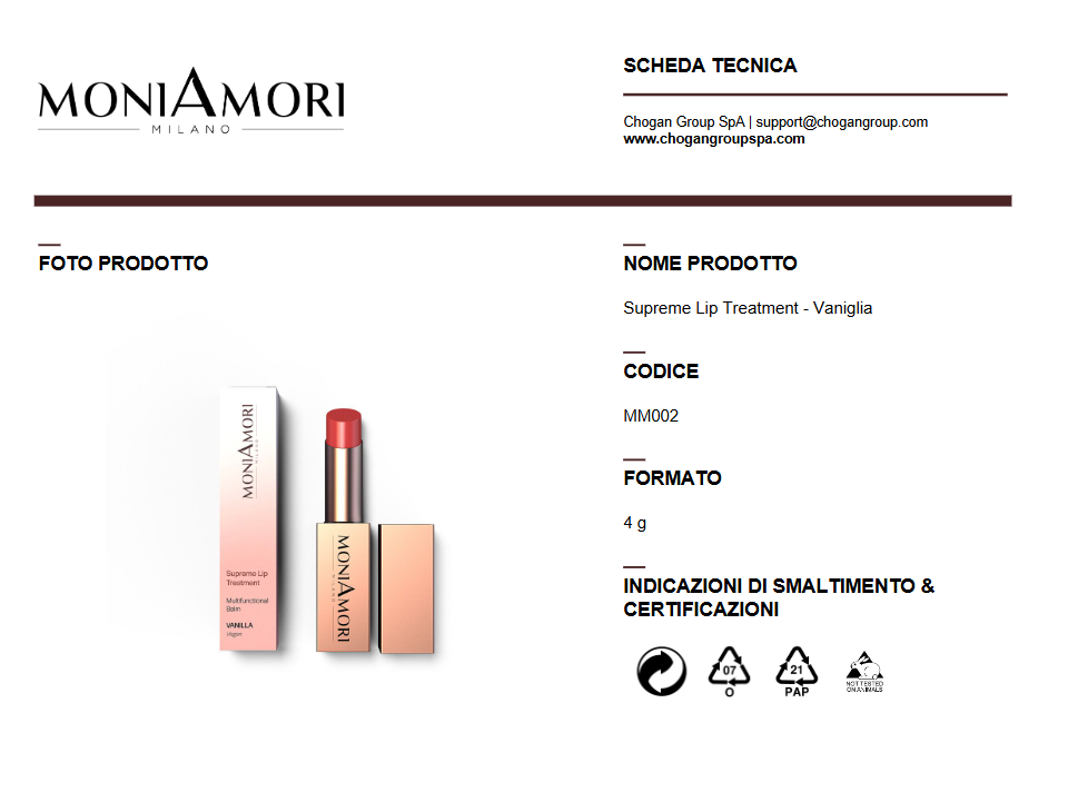 MONIAMORI Supreme Lip Treatment - Vaniglia - Cod. MM002