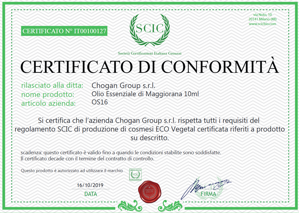 CHOGAN Olio essenziale di Maggiorana 10 ml GLUTEN FREE - Cod. OS16