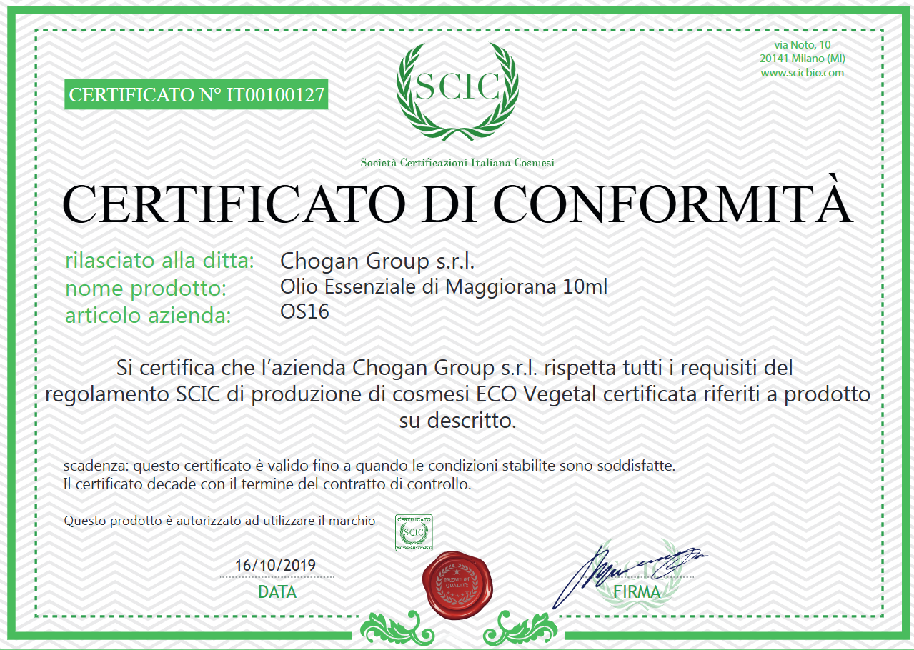 CHOGAN Olio essenziale di Maggiorana 10 ml GLUTEN FREE - Cod. OS16