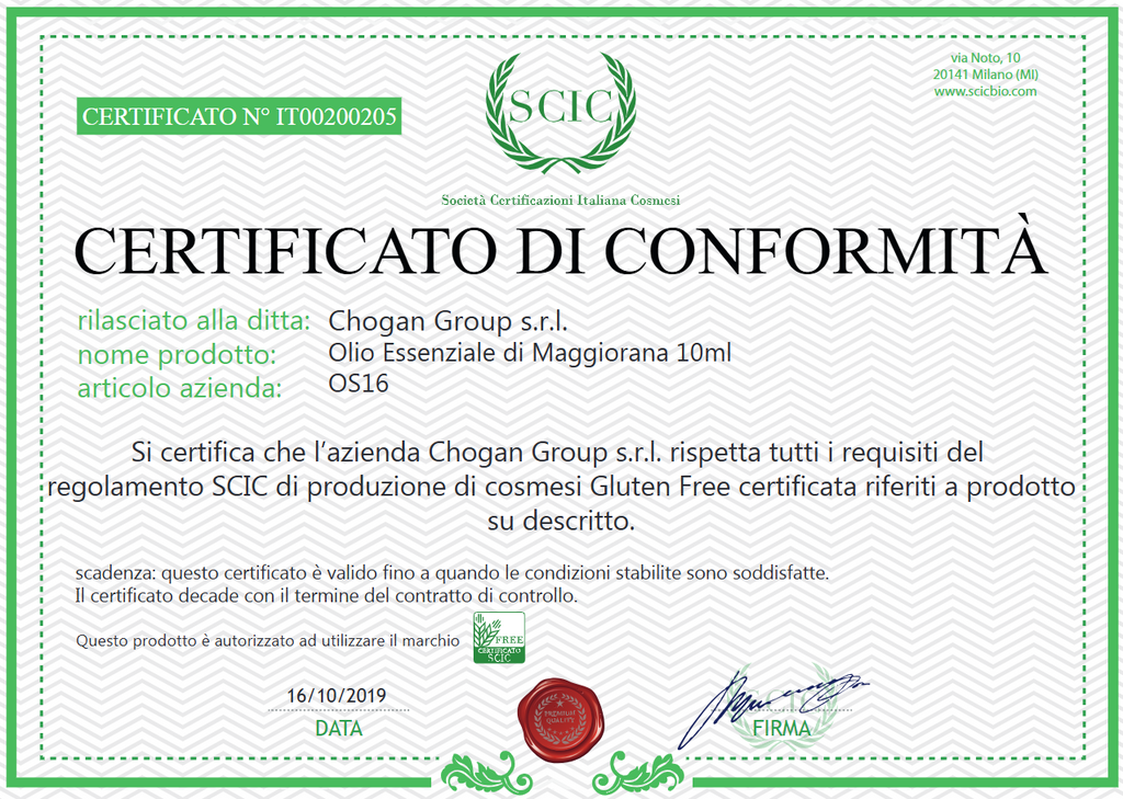 CHOGAN Olio essenziale di Maggiorana 10 ml GLUTEN FREE - Cod. OS16